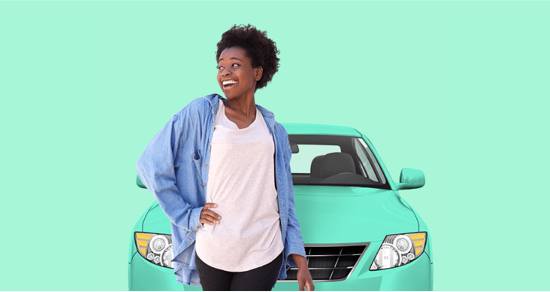 photo of a woman standing in front of a car