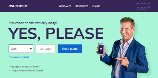 screenshot of home page of www.esurance.com